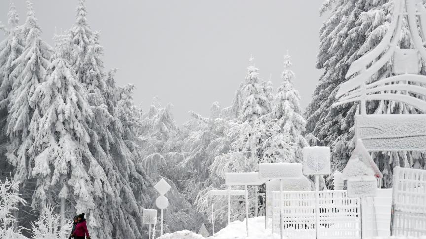 La neige est tombée à Oberhof en Allemagne, recouvrant tout le paysage.