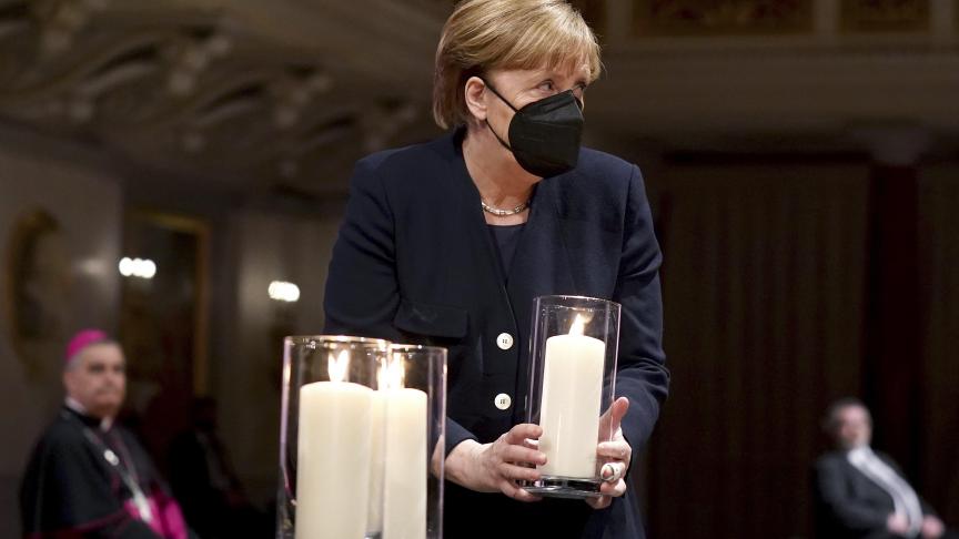 La chancelière, Angela Merkel, était présente lors d’un service à la mémoire des victimes du Covid-19 à Berlin.