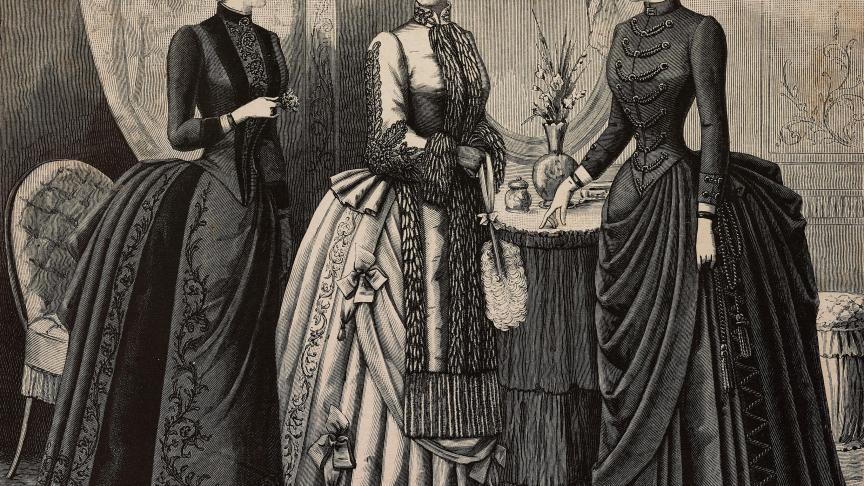 Originaire des pays chauds, le drapé a investi la mode féminine depuis des siècles, comme le montre ici une gravure tirée de «La mode illustrée» de 1888.