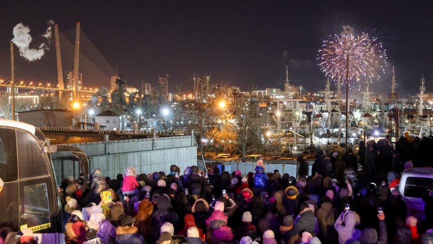 Feux d’artifice du Nouvel An à Vladivostok en Russie.
