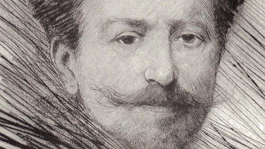 Portrait de Félicien Rops, à la moustache impeccablement peignée.