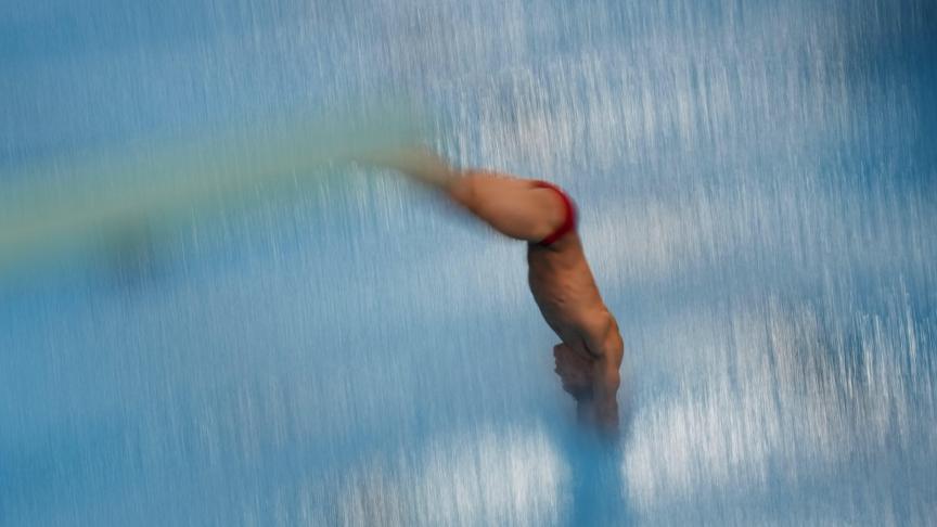 L'Anglais Houlden Jordan plonge lors de la compétition de plongeon aux Jeux du Commonwealth.