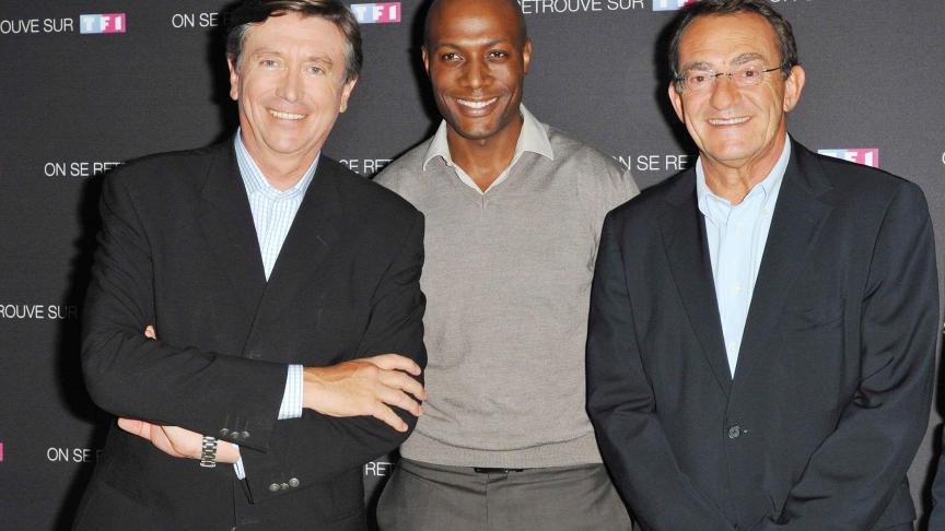 Avec Harry Roselmack au centre, Jacques Legros et Jean-Pierre Pernaut à la conférence de presse de rentrée de TF1 en 2009.