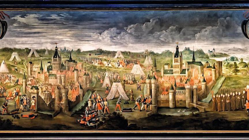 Daté de 1657, ce grand tableau de Joris Liebaert consacré au siège d’Ypres est exposé dans la cathédrale Saint-Martin.