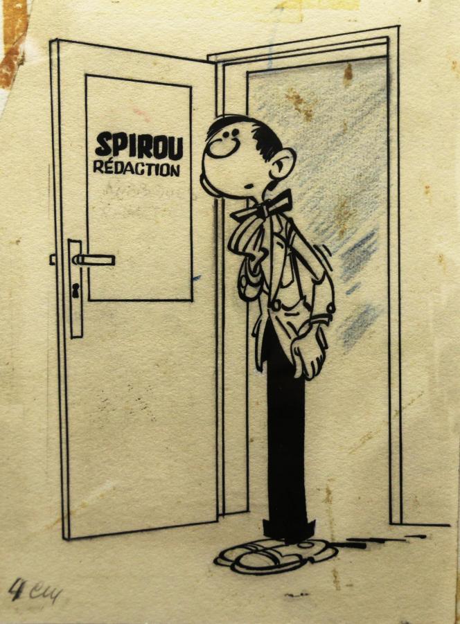 Voici en photo l’original du tout premier dessin de Gaston Lagaffe paru dans « Le Journal de Spirou». C’était le numéro du 28 février 1957